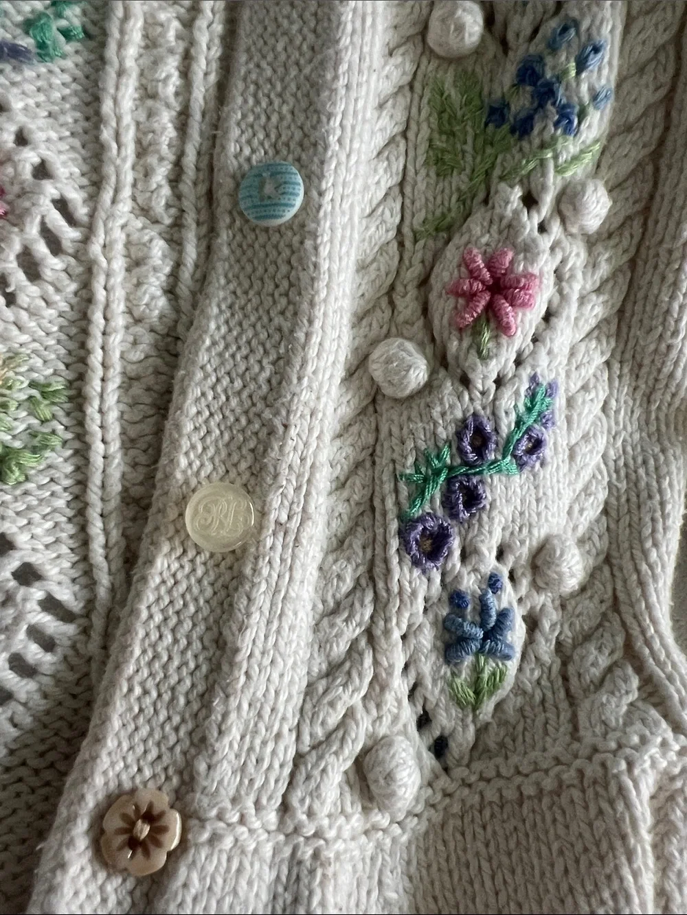 Ralph Lauren Cream Knit Cardigan with Pastel Floral Embroidery